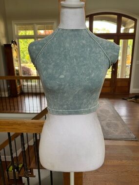 Zenana Outfitters Blue Gray Ribbed Crop Top - S M L XL